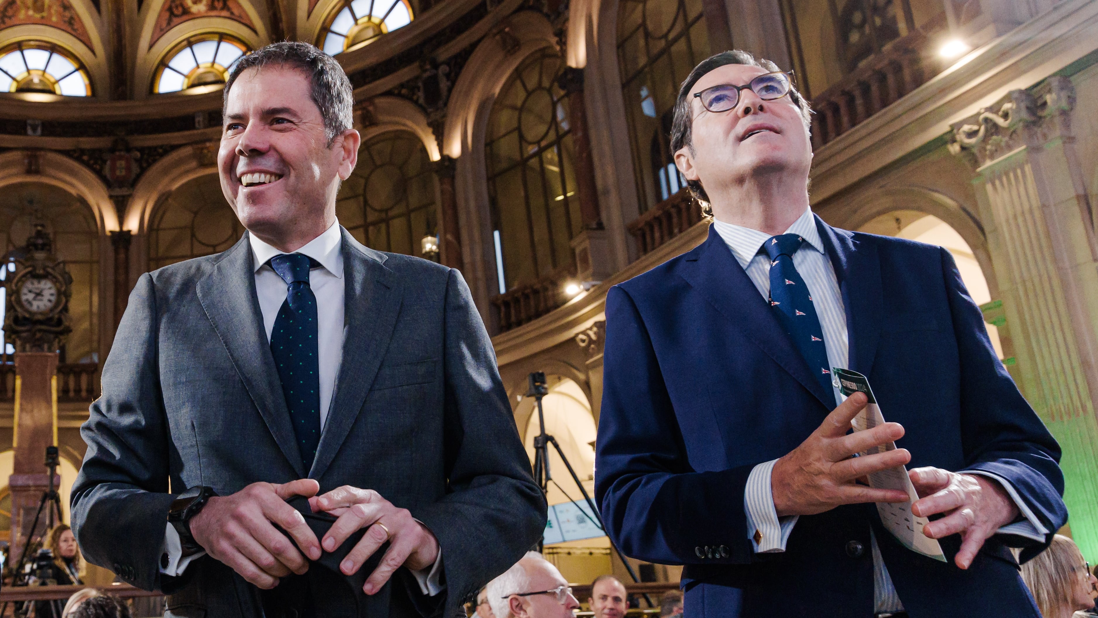 El presidente de Cepyme, Gerardo Cuerva, y el presidente de la CEOE, Antonio Garamendi, a finales de enero en la Bolsa de Madrid.