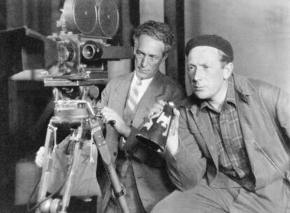 Friedrich Wilhelm Murnau en 1928, a la izquierda el director de fotografía Ernest Palmer.