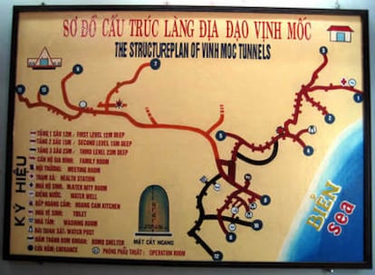 Plano del sistema de túneles de Vinh Moc, excavado por el Vietcong en 1966