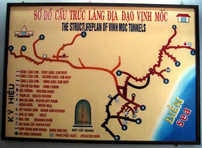 Plano del sistema de túneles de Vinh Moc, excavado por el Vietcong en 1966