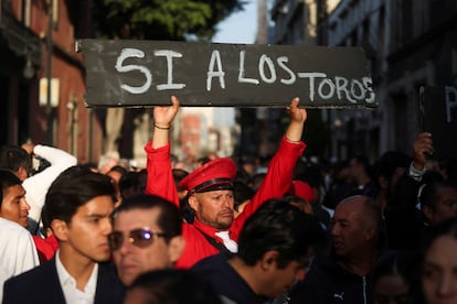 Un manifestante a favor de la tauromaquia frente al Congreso capitalino, este martes.