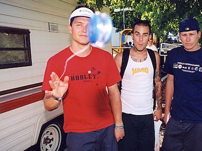 Mark Hoppus, Travis Barker y Tom DeLonge, la formación original de Blink-182.