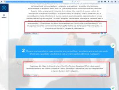 Detalle de la web del PP en la que un mismo p&aacute;rrafo cortapegado sirve para la justificaci&oacute;n del cumplimiento de dos promesas diferentes