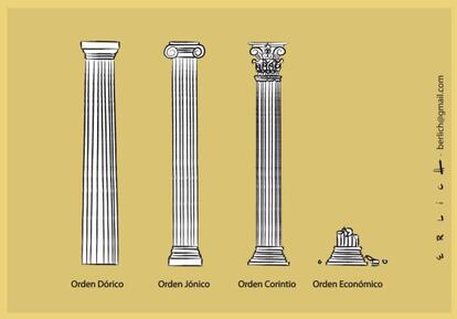 'Las columnas griegas', una viñeta de Bernardo Erlich de febrero de 2012.