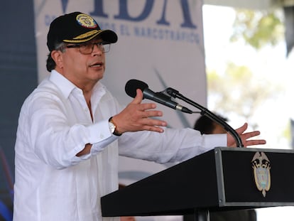 Gustavo Petro durante la presentación de la Política Nacional de Drogas, en el Tambo (Cauca).