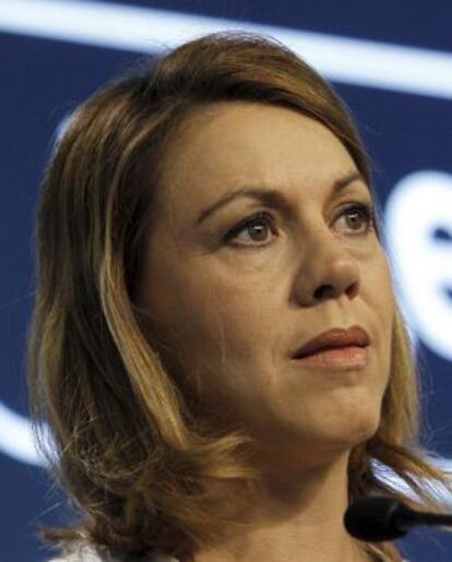 María Dolores de Cospedal, durante la rueda de prensa de esta mañana