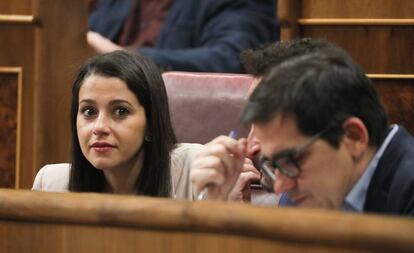 La portavoz parlamentaria de Cs a liderar el partido, Inés Arrimadas, en el Congreso, hoy.