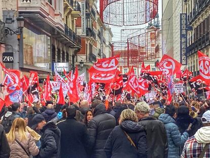 Trabajadores de Inditex, en huelga, se manifiestan por la mejora de sus condiciones laborales en Madrid el pasado día 7.