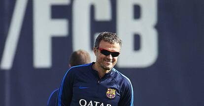 Luis Enrique, en l'entrenament d'aquest matí.