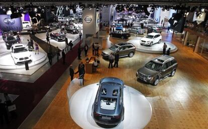 Vista general del Salón Internacional del Automóvil de Moscú, Rusia.