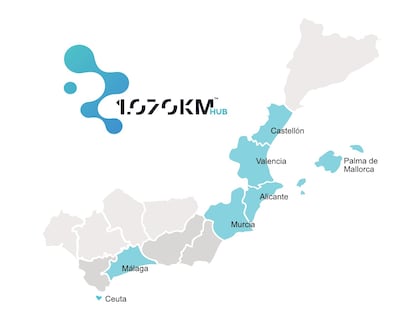 Mapa de los integrantes de 1070 Km Hub.
