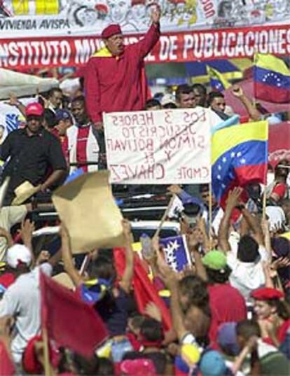 Chávez durante la manifestación de sus partidarios en Caracas.