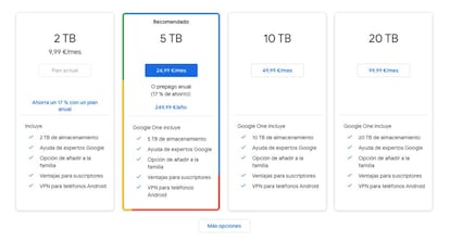 Nuevo plan de 5TB de Google One.