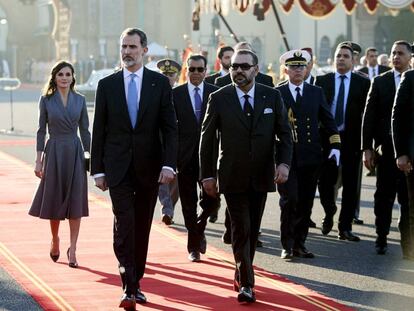 Los Reyes de España y Mohamed VI durante una visita oficial a Rabat, Marruecos, el 13 de febrero