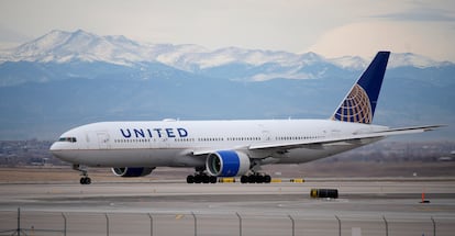 A United Airlines jetliner taxis to a runway for take off from Denver International Airport