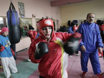 Sadaf Rahimi, durante un entrenamiento en un gimnasio de Kabul en 2012.