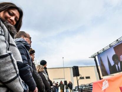 El candidato de JuntsxCat comparece a través de videoconferencia desde Bruselas en el acto de presentación de la candidatura