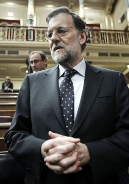 El presidente del Gobierno, Mariano Rajoy, esta mañana, en el Congreso.