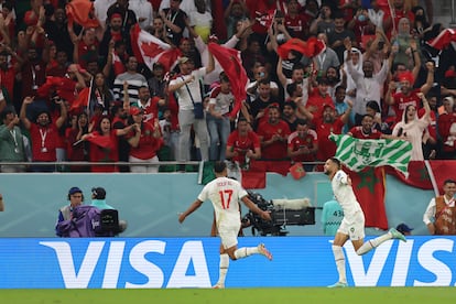 En-Nesyri celebra su gol ante Canadá durante el partido de la última jornada de la fase de grupos del Mundial de Qatar este jueves.