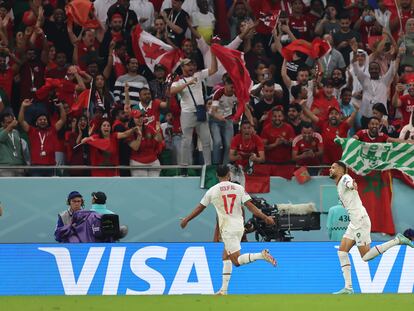 En-Nesyri celebra su gol ante Canadá durante el partido de la última jornada de la fase de grupos del Mundial de Qatar este jueves.