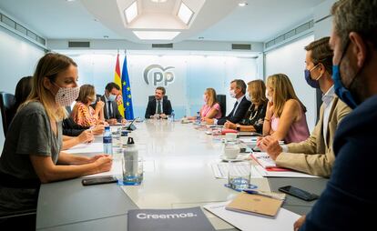 El presidente del PP, Pablo Casado, el pasado lunes en la última reunión del comité ejecutivo de su partido.