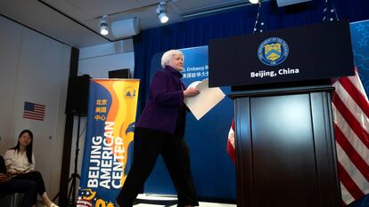 La secretaria del Tesoro de Estados Unidos, Janet Yellen, en un acto en Pekín.
