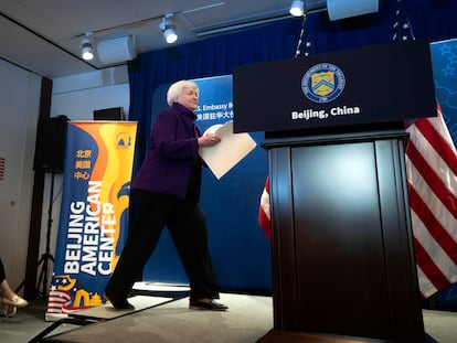 La secretaria del Tesoro de Estados Unidos, Janet Yellen, en un acto en Pekín.