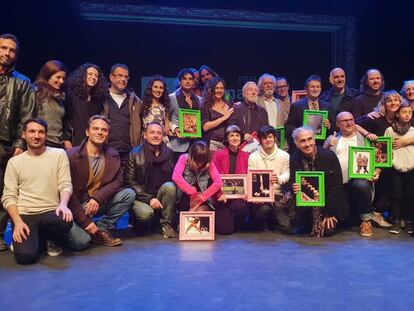 Foto de familia de los galardonados en los Premios Escenarios de Sevilla, este martes.