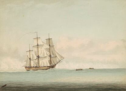 El 'Endeavour' en una pintura de Samuel Atkins (1787-1808).