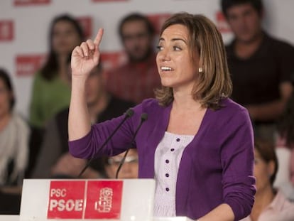 La candidata a la Secretaría General del PSOE, Carme Chacón, durante un acto con militantes socialistas de Gran Canarias. /EFE