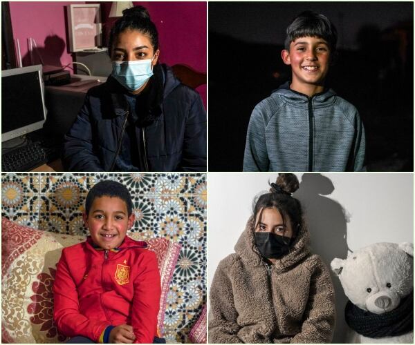 Cuatro de los autores de las cartas: Douaa (17 años), Reyan (10), Saber (8) y Kulud (13).