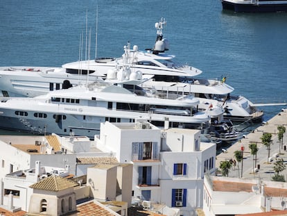 Yachts moored outside Ibiza town.