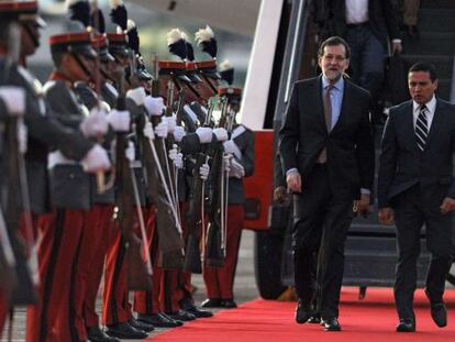 Mariano Rajoy a su llegada a Guatemala, este sábado.