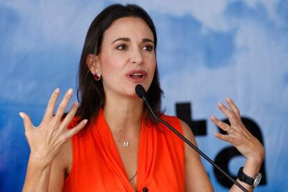 La candidata opositora María Corina Machado en un acto de cmapaña en el Estado oriental de Anzoátegui