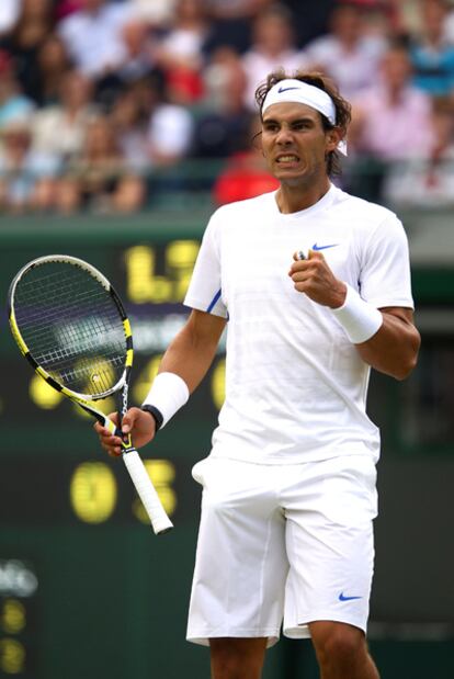 Nadal celebrates a point during his victory over Fish.