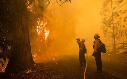 Bomberos en el incendio Kincade, al norte de San Francisco.