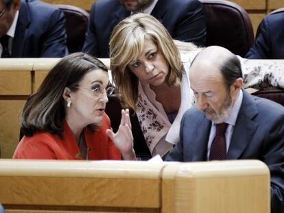 Alfredo P&eacute;rez Rubalcaba, Soraya Rodr&iacute;guez y Elena Valenciano.