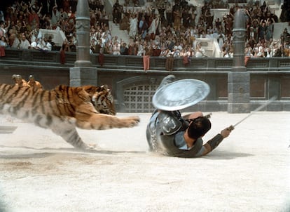 Russell Crowe, contra los tigres en 'Gladiator'.