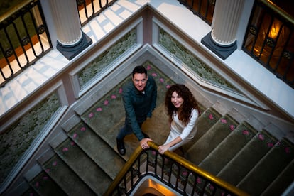 Álex Pina and Esther Martínez Lobato, photographed in a hotel in Madrid on November 30.