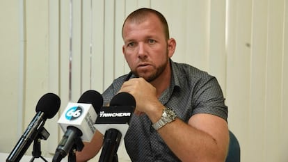 Sunshine Rodríguez Peña, líder pesquero de Mexicali (Baja California) en una conferencia de prensa en septiembre de 2018.