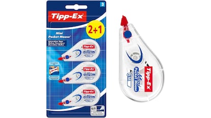 Tipex de cinta corredera vendido en pack ahorro de tres unidades, color blanco