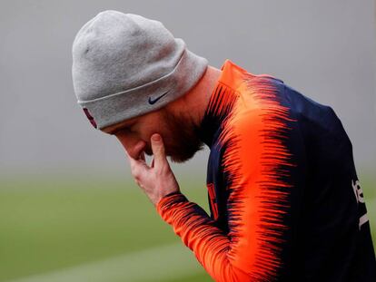 Messi, durante el entrenamiento del Barcelona. 