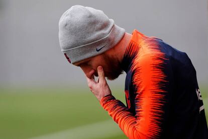 Messi, durante el entrenamiento del Barcelona. 