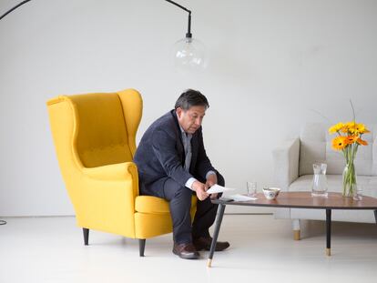 El vicepresidente de Bolivia, David Choquehuanca, durante la entrevista en Bruselas.