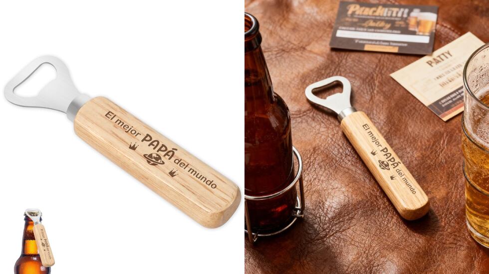 Abridor sencillo con diseño en madera de bambú.