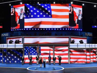 El escenario de la convenci&oacute;n dem&oacute;crata en Filadelfia, este martes.