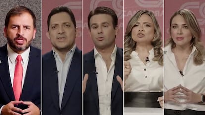 Andrés Forero, Carlos Fernando Motoa, Jorge Benedetti, Lina María Garrido y Carolina Arbeláez en los videos de la réplica de la oposición.