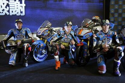 Redding, Rabat y M&agrave;rquez, en la presentaci&oacute;n del equipo en el Matadero de Madrid.