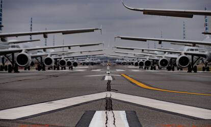 Aviones de American Airlines aparcados en el aeropuerto internacional de Pittsburgh, esta semana