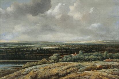 Philips Koninck, 'Vista panorâmica com cidade ao fundo' (1665), óleo sobre tela.